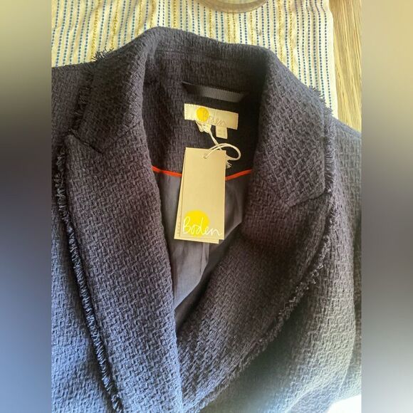 Boden Navy Blue Collared Textured Cotton Blend Jacket Blazer  Sz 2 NWT - Picture 5 of 13